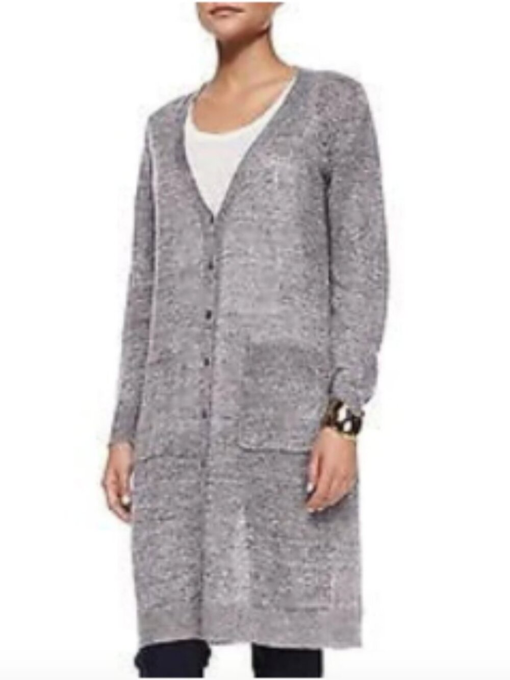 Eileen Fisher Organic Linen Melange Long Cardigan L